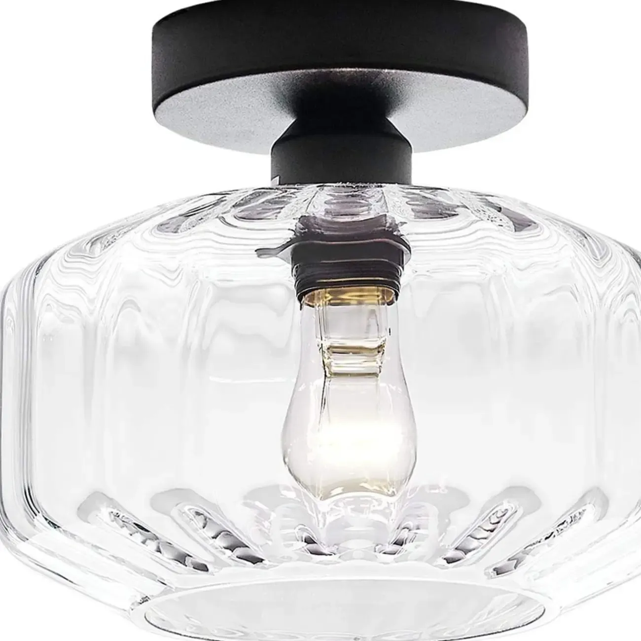 Industrial Semi Flush Ceiling Light Clear Glass Shade for Hallway