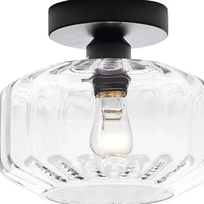 Industrial Semi Flush Ceiling Light Clear Glass Shade for Hallway