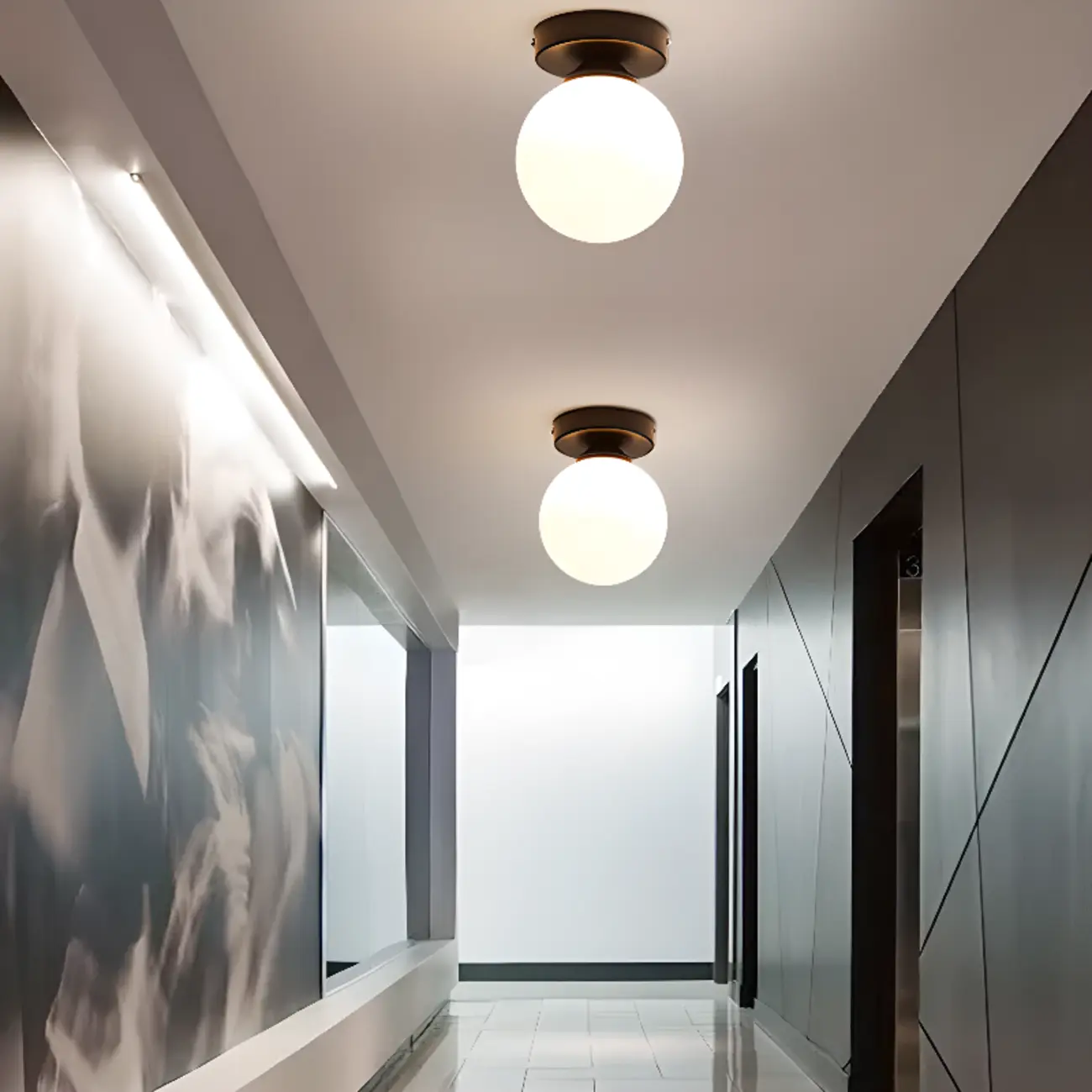 Minimalist Globe Glass Metal Semi Flush Ceiling Light | homeyfad