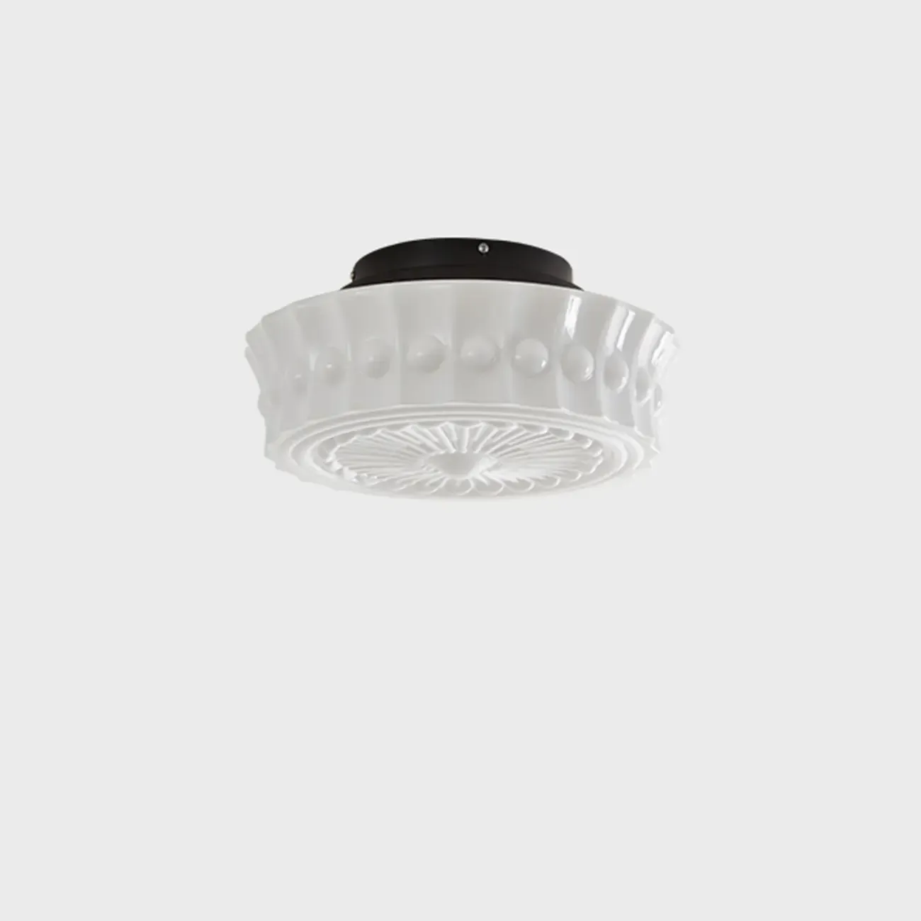 Beige Round Glass Vintage Semi Flush Ceiling Light Image - 2