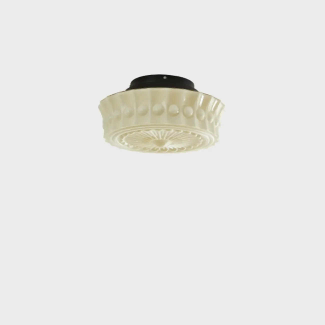 Beige Round Glass Vintage Semi Flush Ceiling Light Image - 3