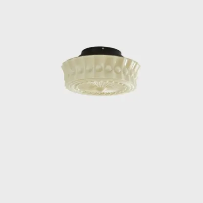 Beige Round Glass Vintage Semi Flush Ceiling Light Image - 3