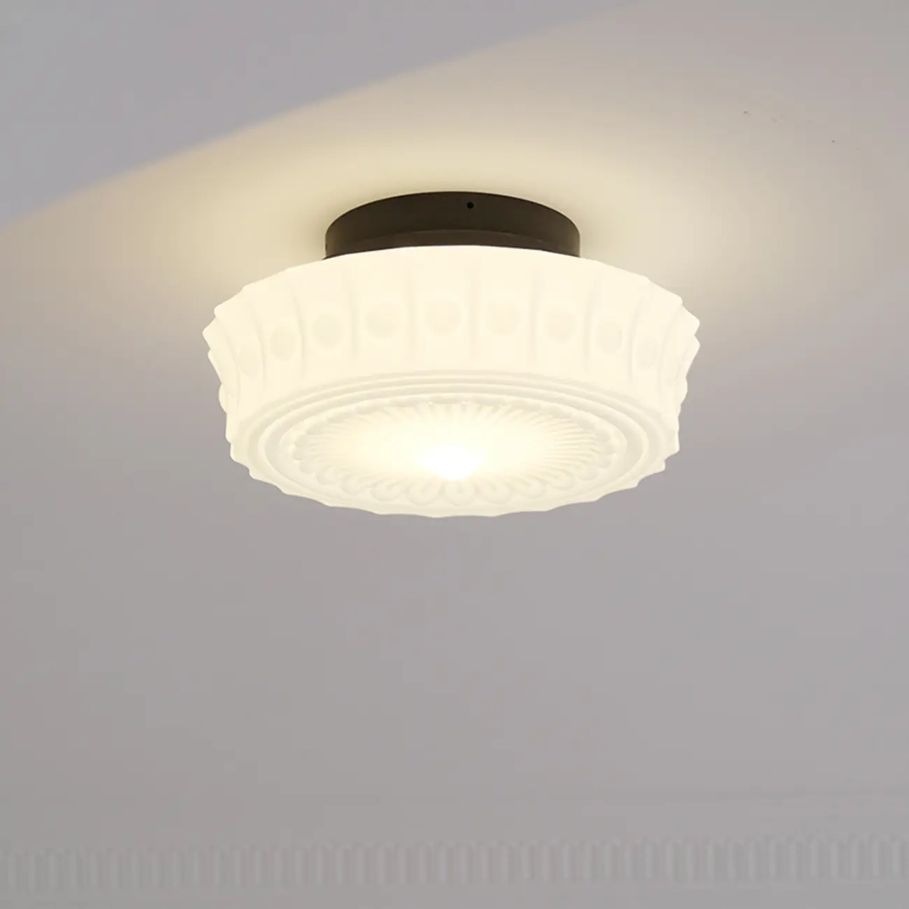 Beige Round Glass Vintage Semi Flush Ceiling Light Image - 5 | homeyfad