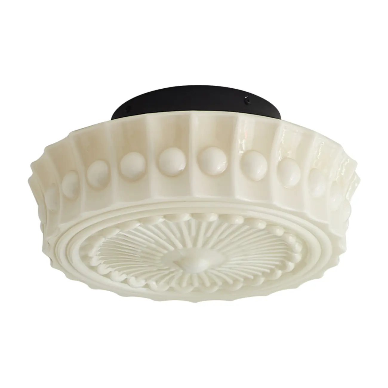 Beige Round Glass Vintage Semi Flush Ceiling Light Image - 7 | homeyfad