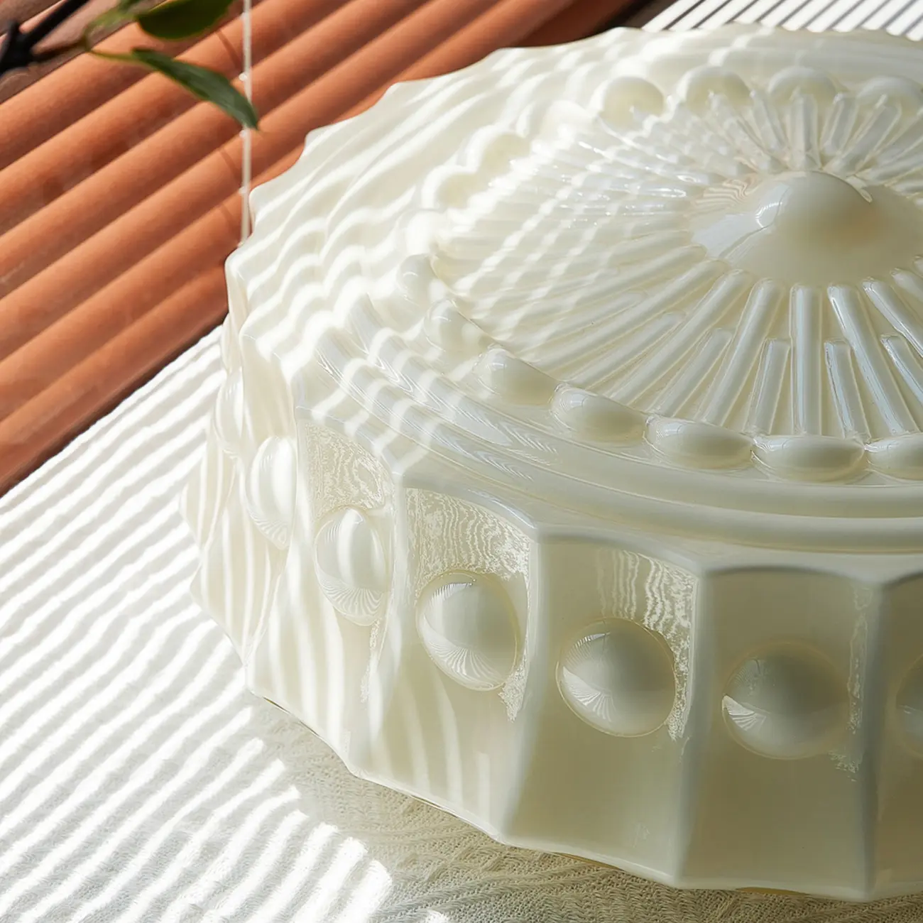 Beige Round Glass Vintage Semi Flush Ceiling Light Image - 8 | homeyfad