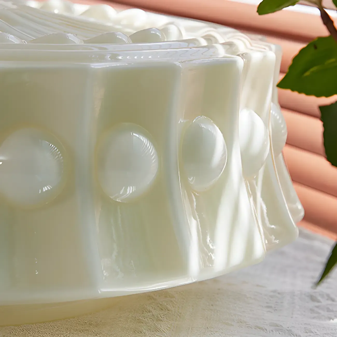 Beige Round Glass Vintage Semi Flush Ceiling Light Image - 9