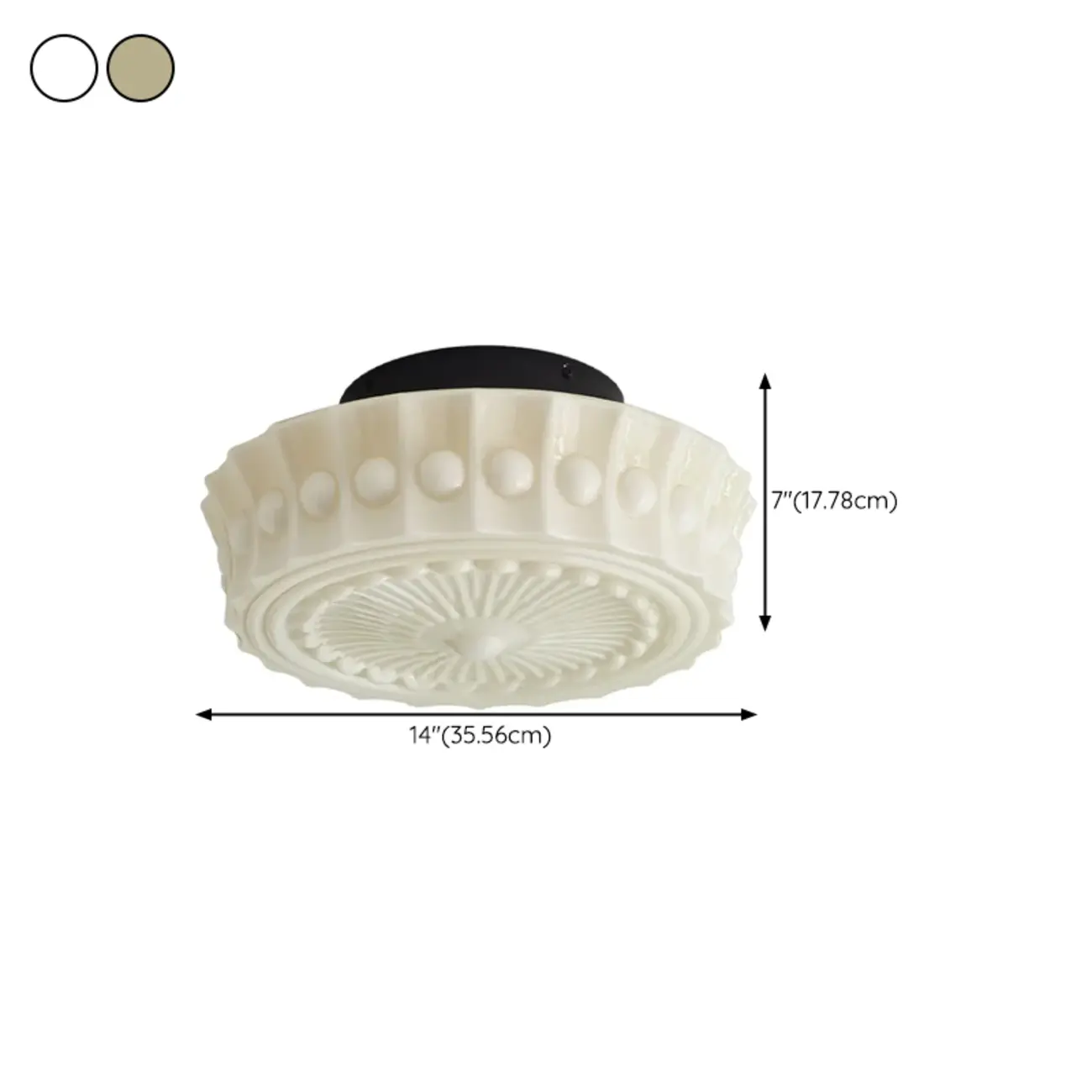 Beige Round Glass Vintage Semi Flush Ceiling Light #size