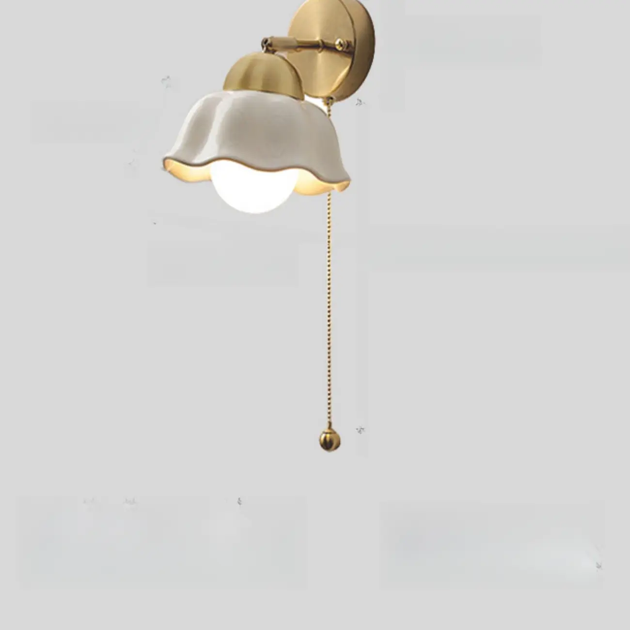 Vintage Ceramic Scalloped Wall Light with Pull Chain Image - 6 | homeyfad