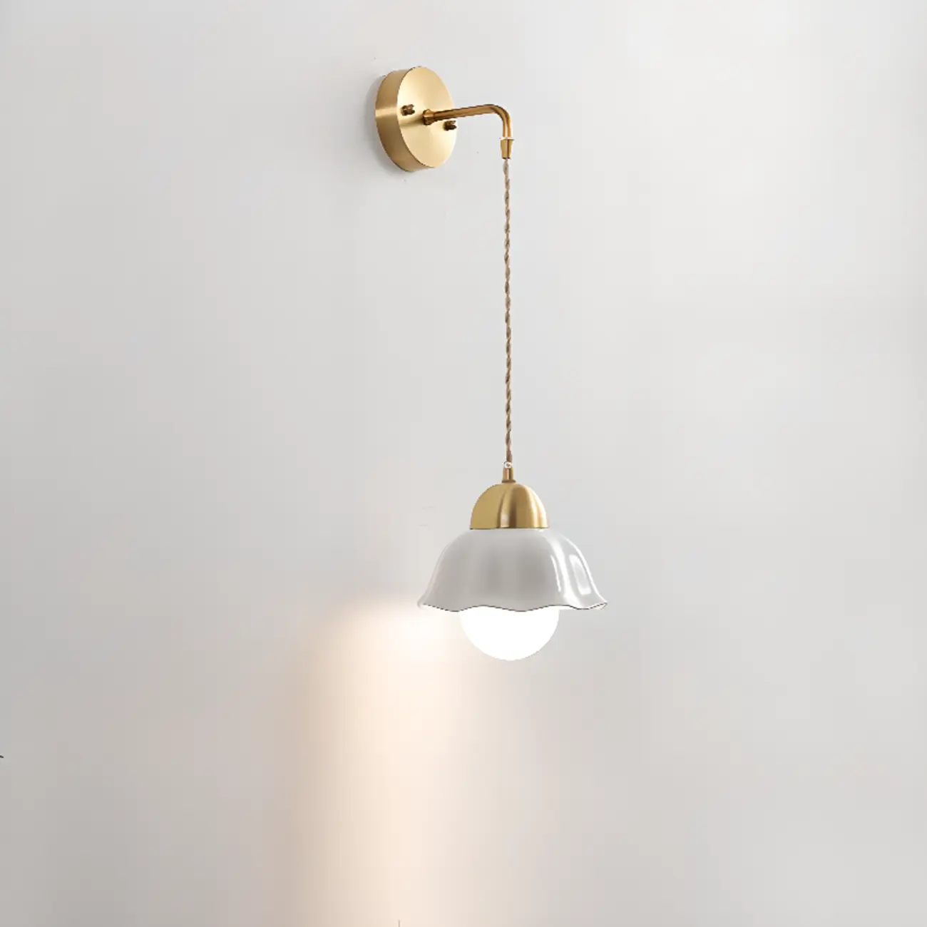 Vintage Ceramic Scalloped Wall Light with Pull Chain Image - 8 | homeyfad