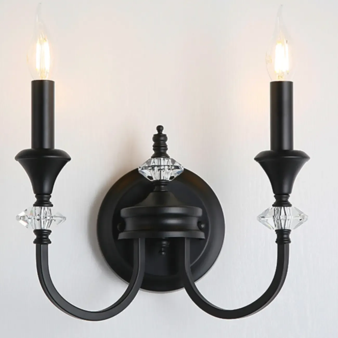 Vintage Cast Iron Candlestick Crystal Wall Sconce Image - 2