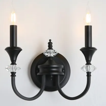 Vintage Cast Iron Candlestick Crystal Wall Sconce Image - 2