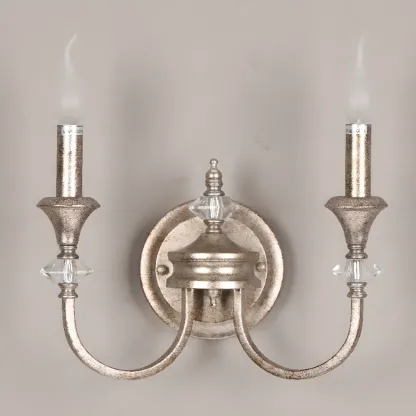 Vintage Cast Iron Candlestick Crystal Wall Sconce Image - 5
