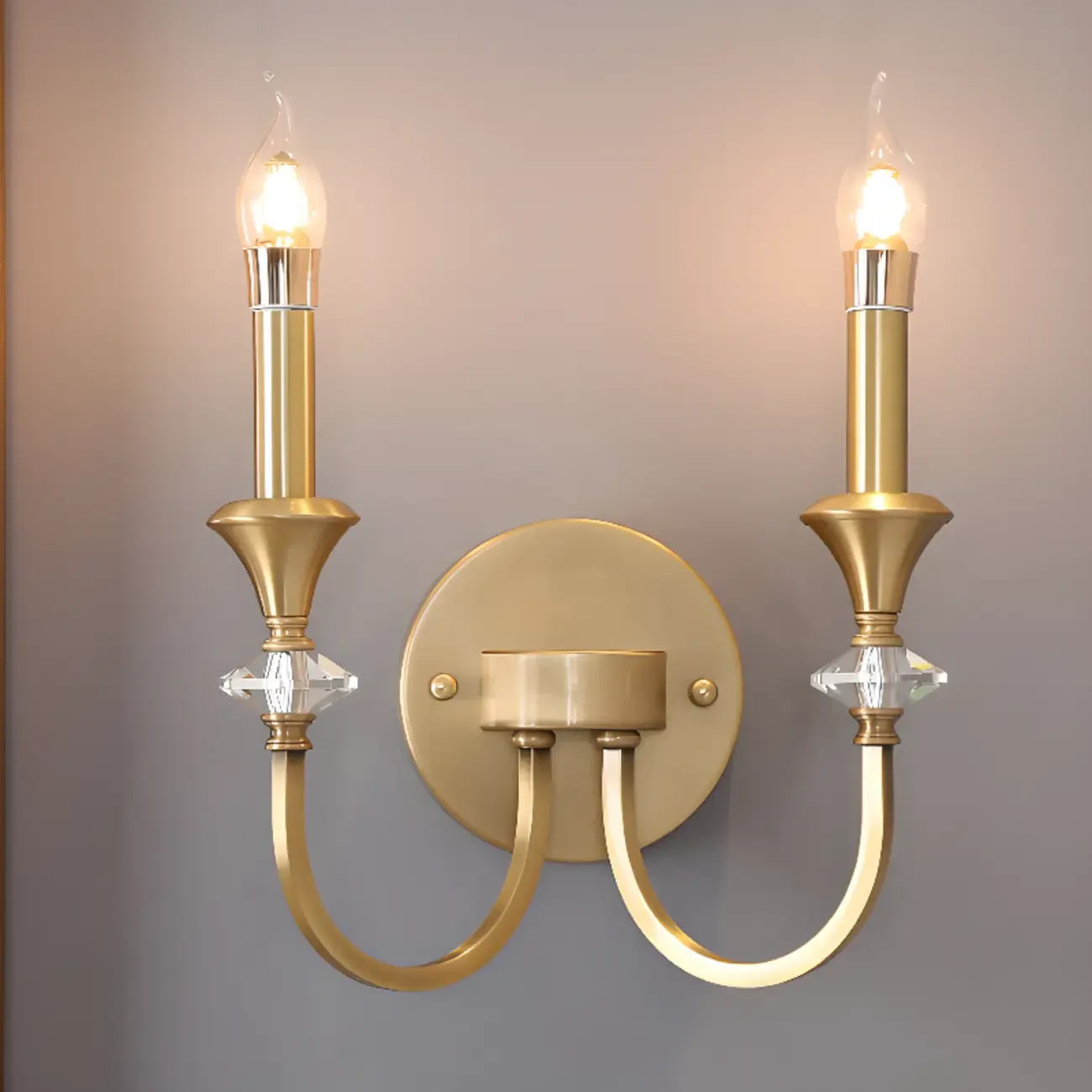 Vintage Cast Iron Candlestick Crystal Wall Sconce Image - 4