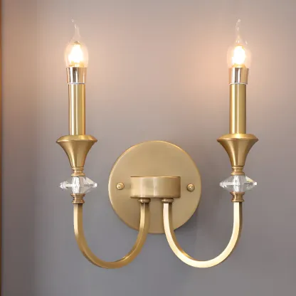 Vintage Cast Iron Candlestick Crystal Wall Sconce Image - 4