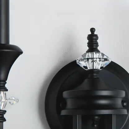 Vintage Cast Iron Candlestick Crystal Wall Sconce Image - 9