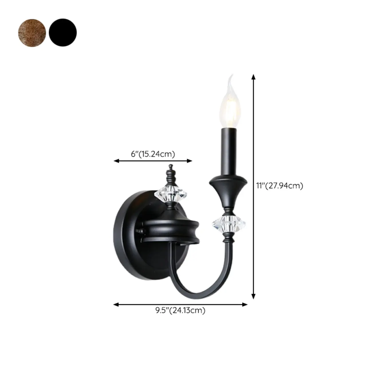 Vintage Cast Iron Candlestick Crystal Wall Sconce #size