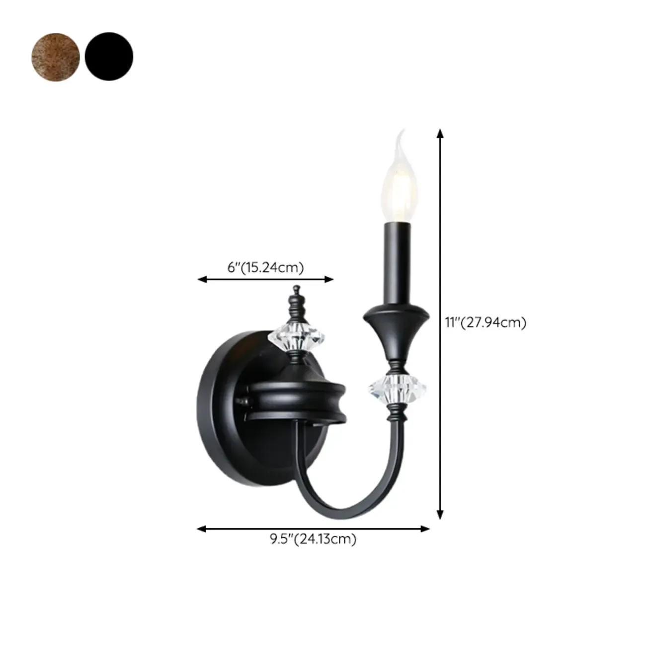 Vintage Cast Iron Candlestick Crystal Wall Sconce #size