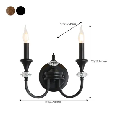 Vintage Cast Iron Candlestick Crystal Wall Sconce Image - 11