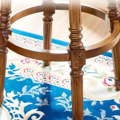 Traditional Blue Faux Leather Swivel Round Bar Stools Image - 11