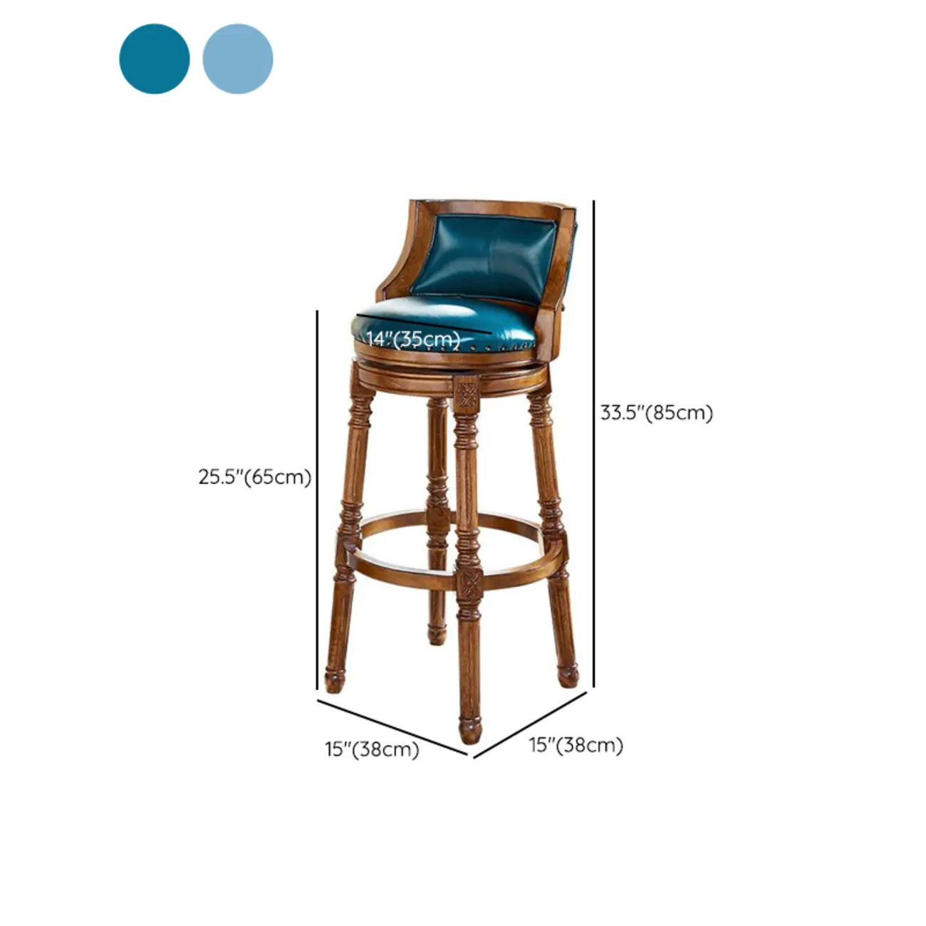Traditional Blue Faux Leather Swivel Round Bar Stools Image - 13 | homeyfad