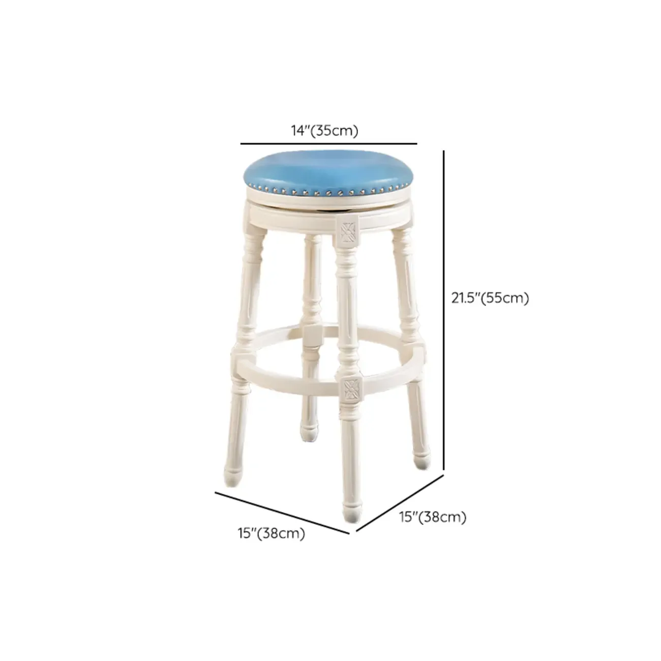 Traditional Blue Faux Leather Swivel Round Bar Stools Image - 14