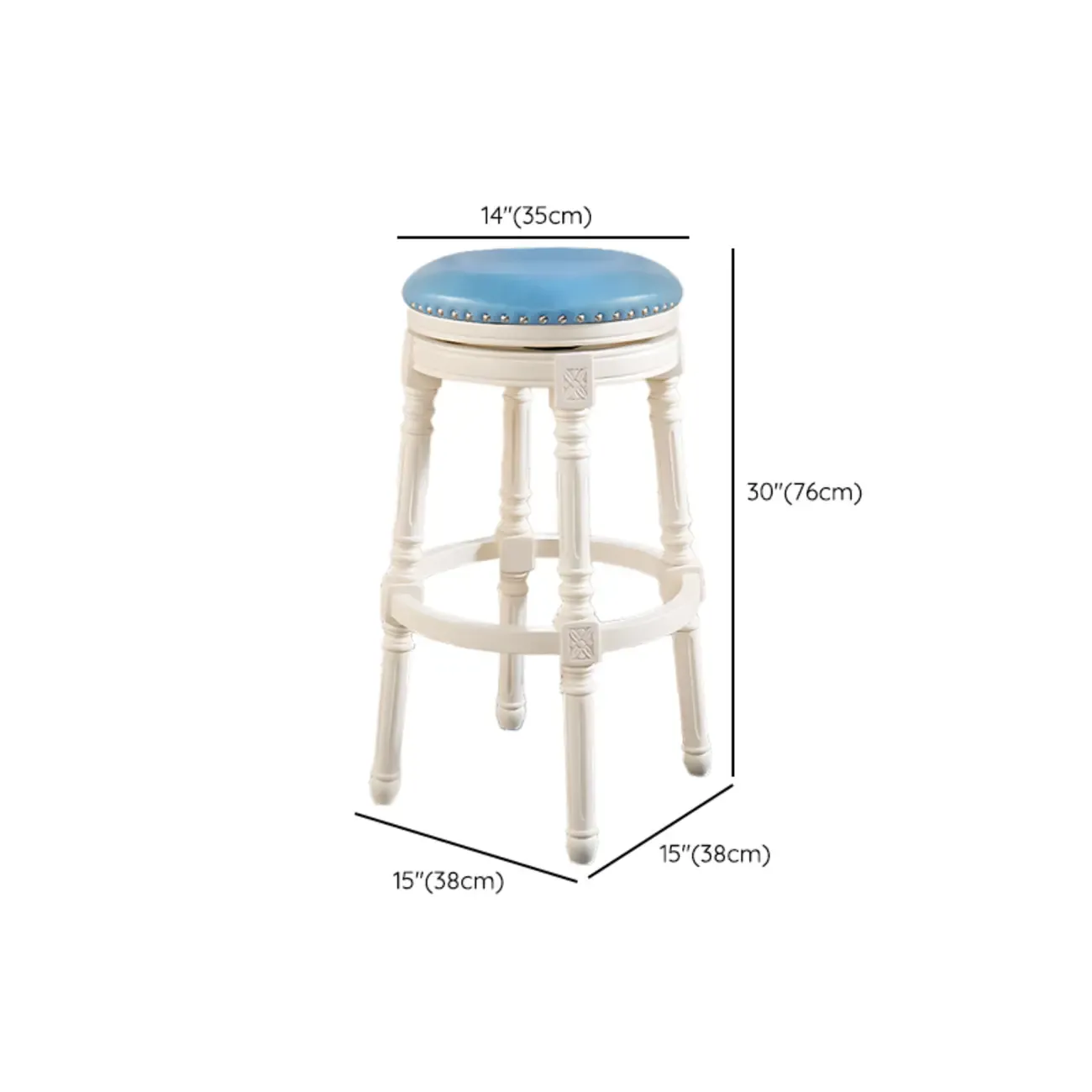 Traditional Blue Faux Leather Swivel Round Bar Stools Image - 16