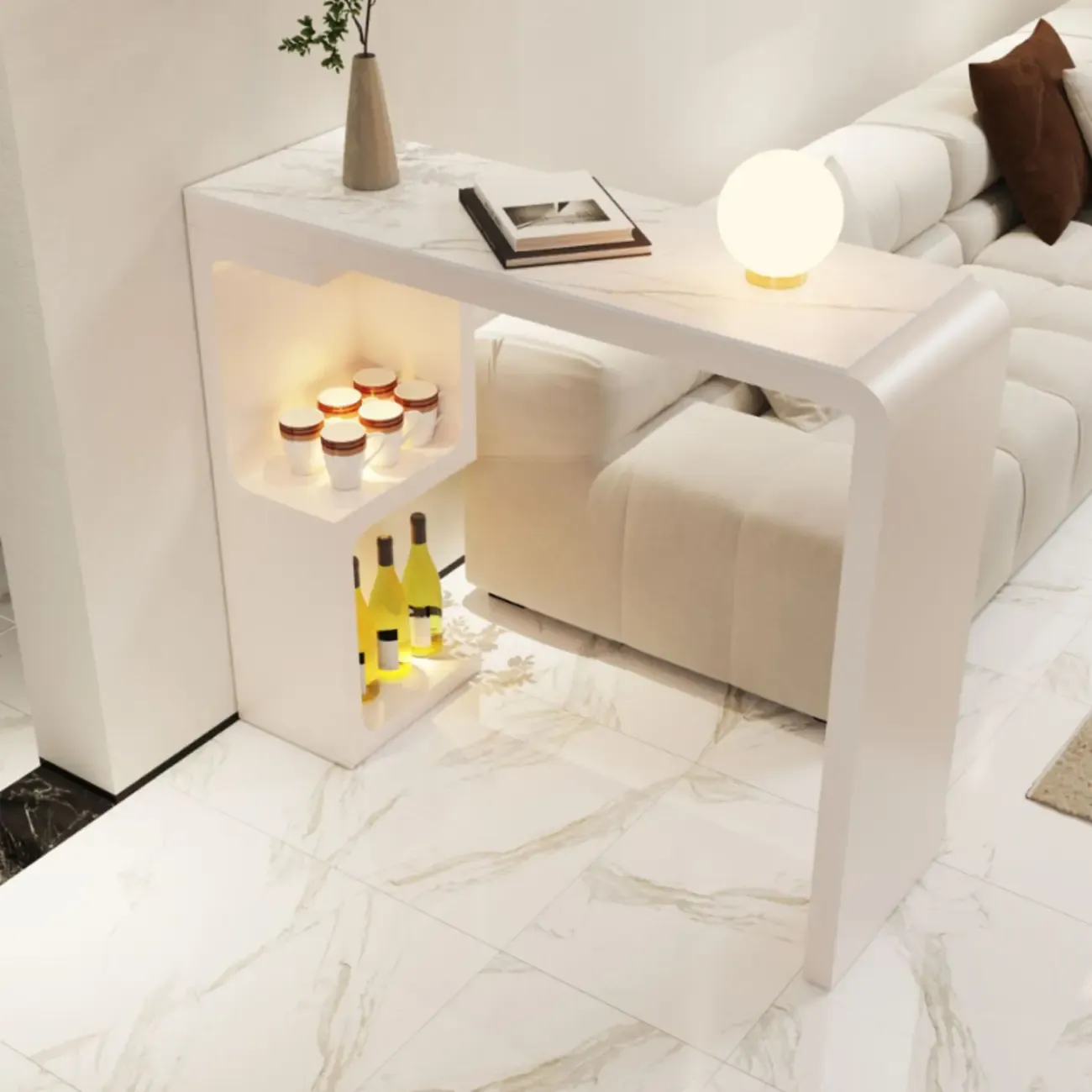 Scandinavian Smooth White Storage Bar Tables Image - 1
