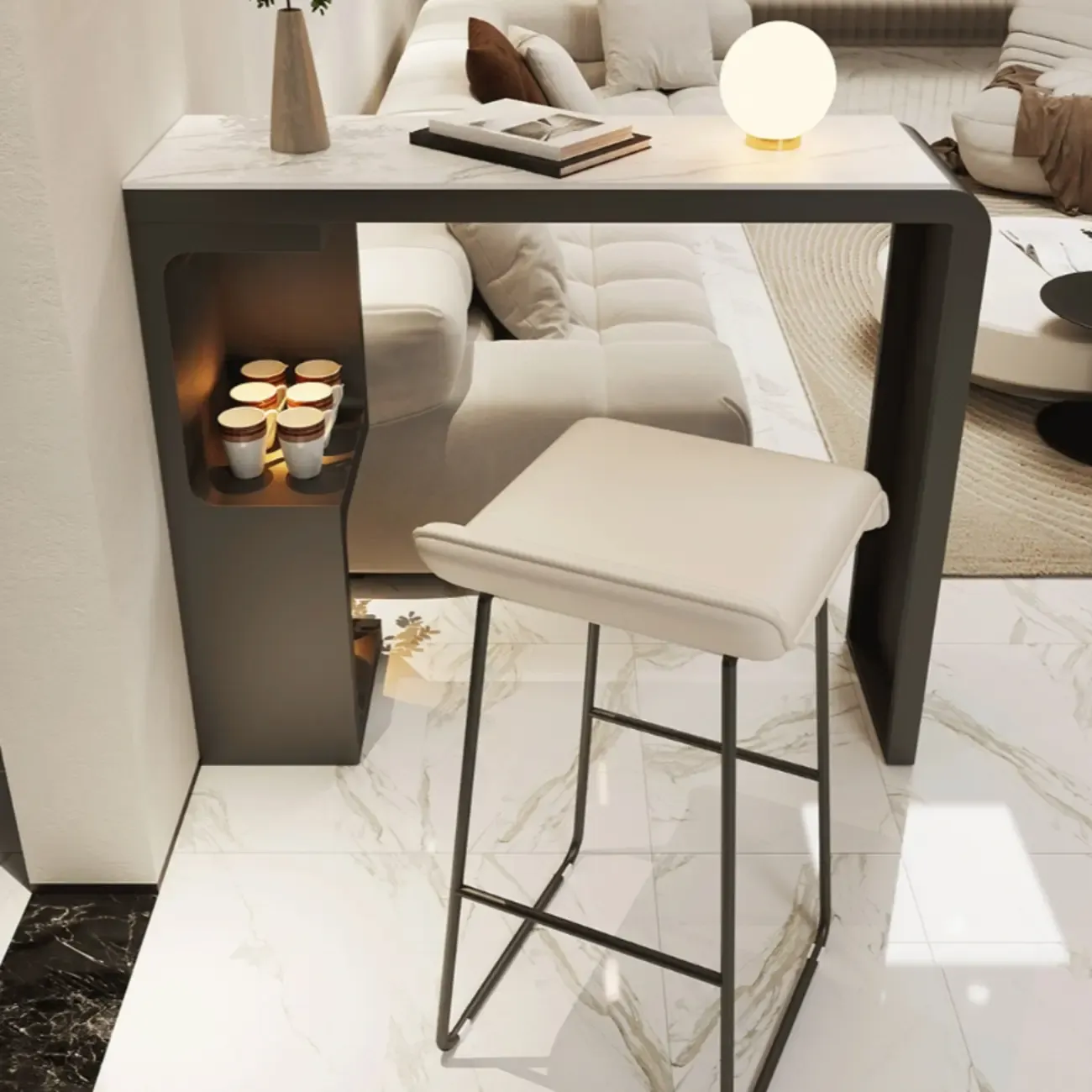Scandinavian Smooth White Storage Bar Tables Image - 2