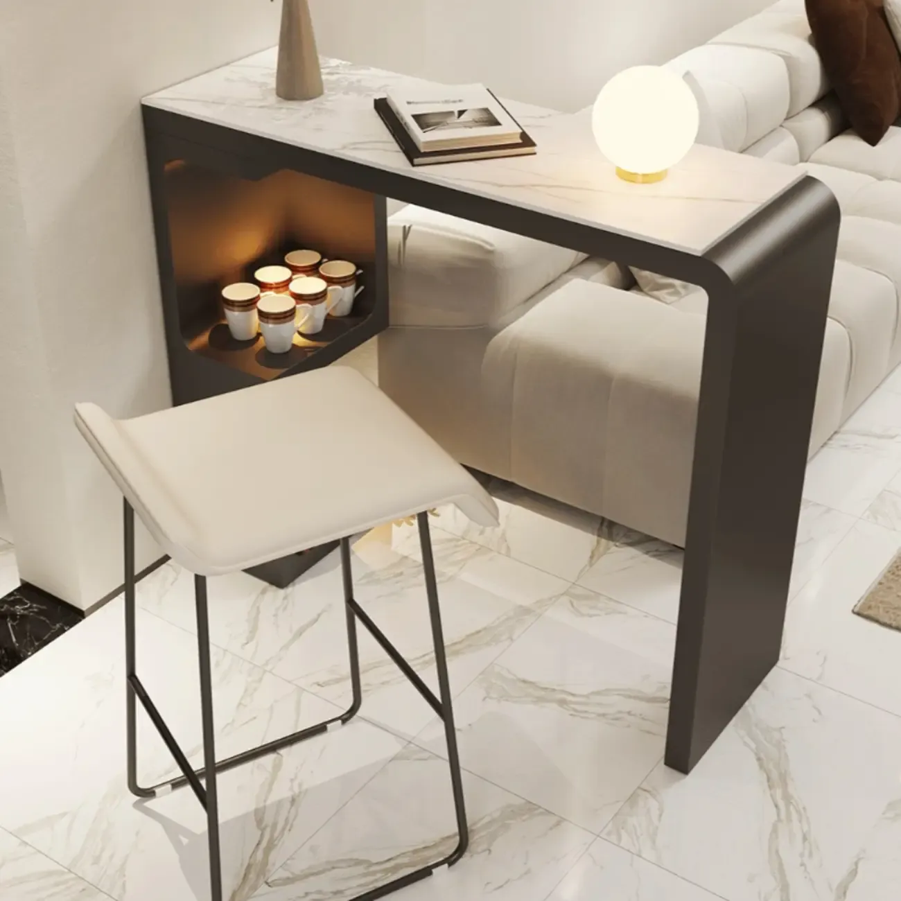 Scandinavian Smooth White Storage Bar Tables Image - 3
