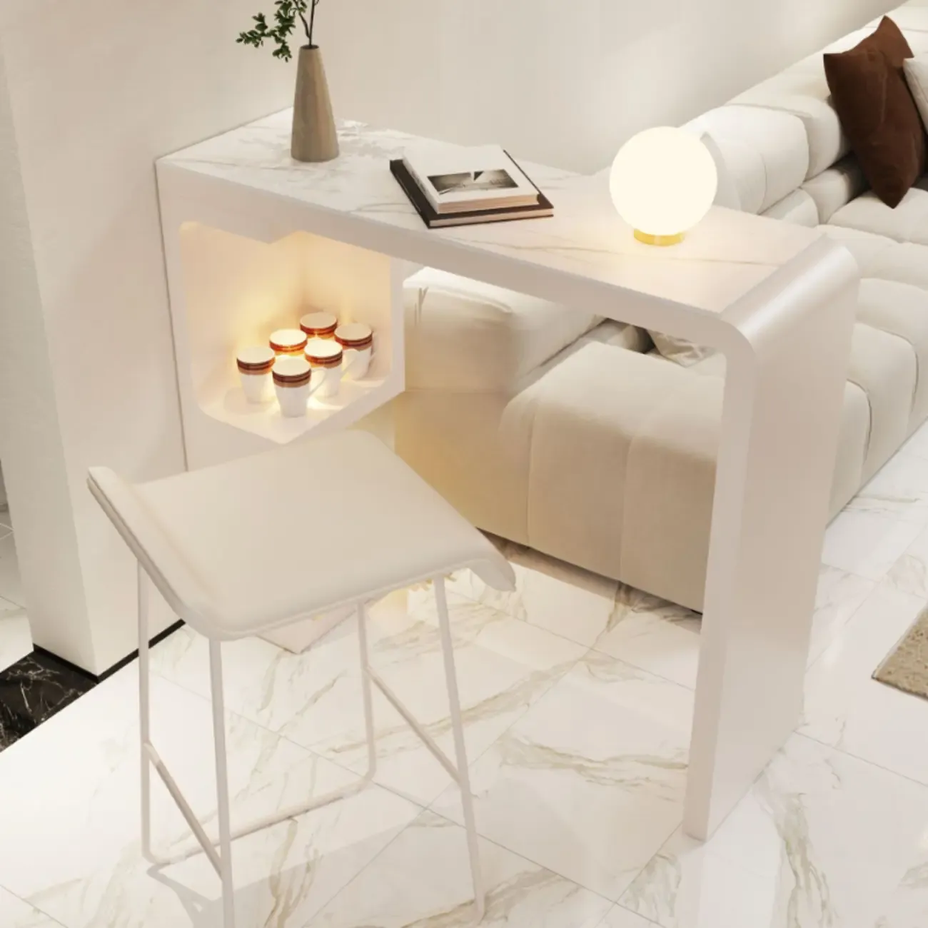 Scandinavian Smooth White Storage Bar Tables Image - 4