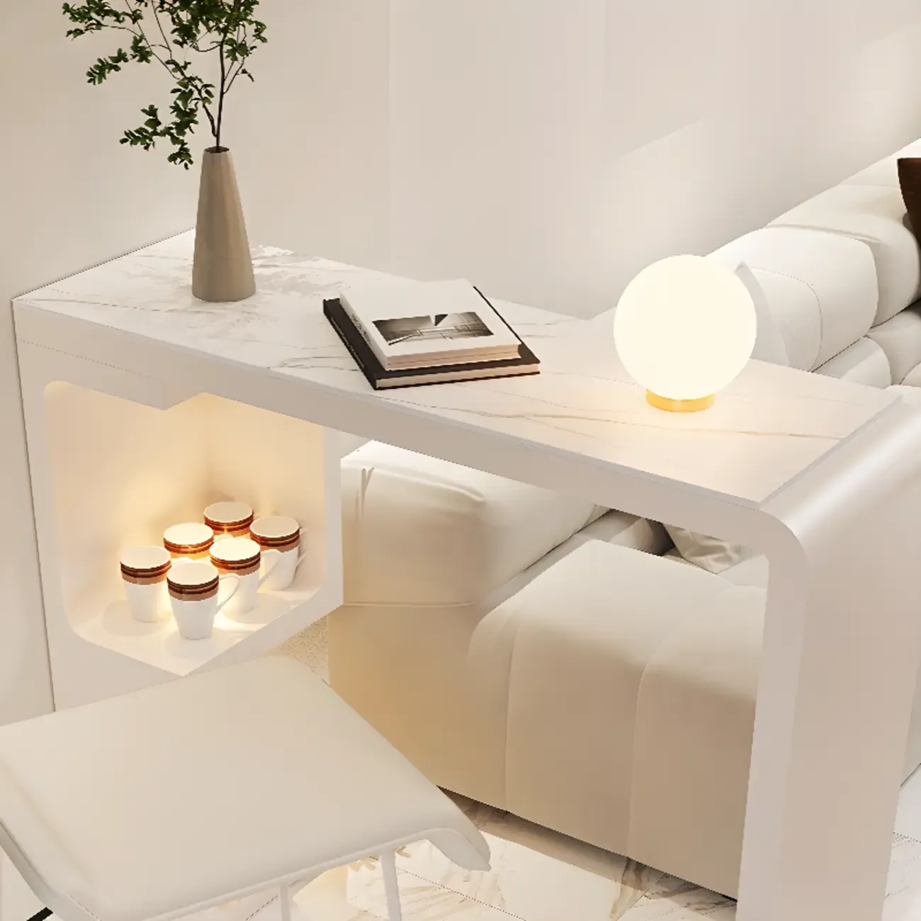 Scandinavian Smooth White Storage Bar Tables Image - 9