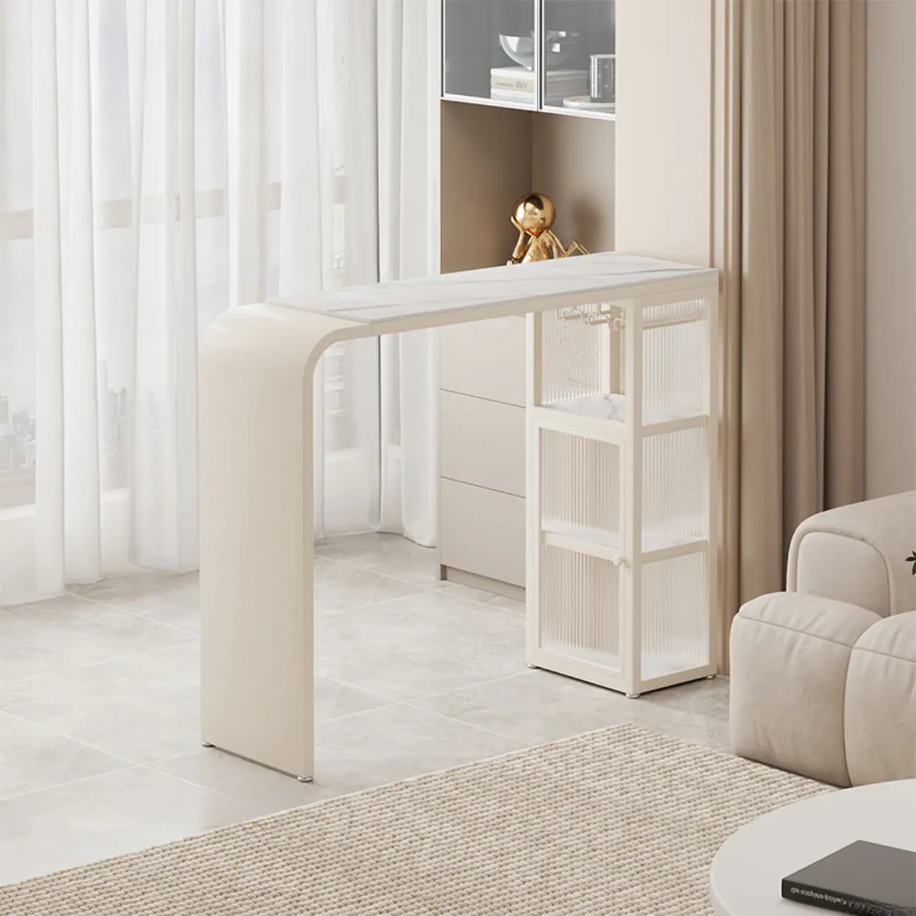 Nordic White Slate Metal Storage Bar Tables Image - 2 | homeyfad