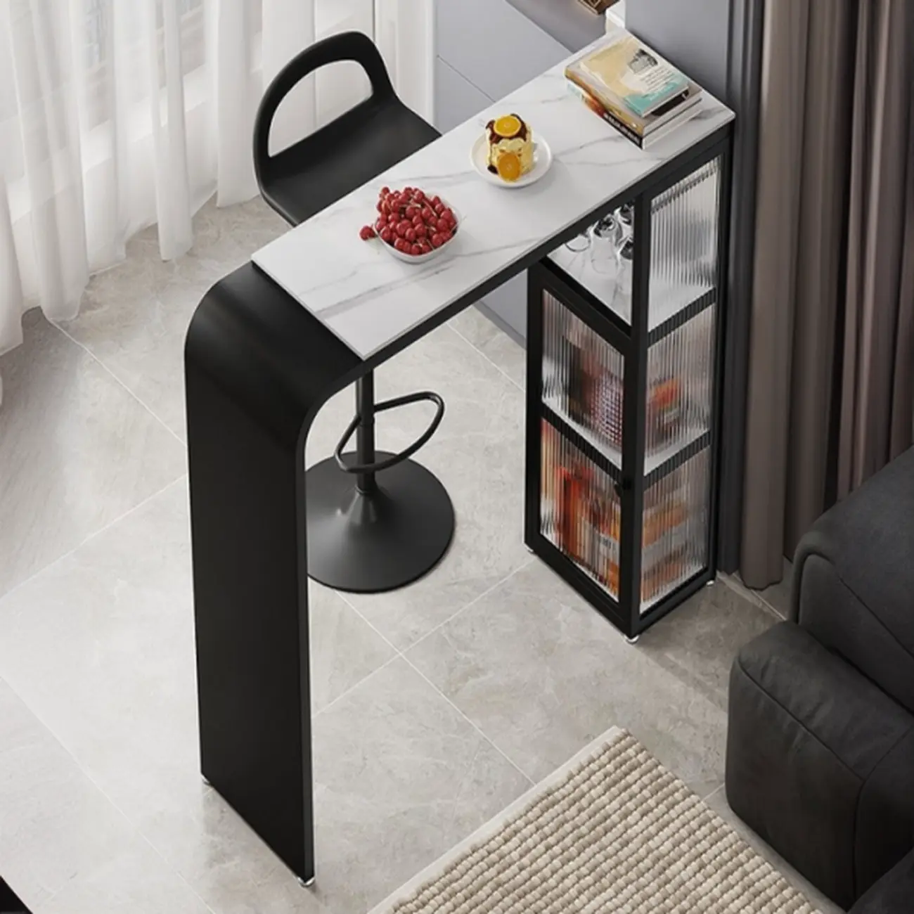 Nordic White Slate Metal Storage Bar Tables Image - 5 | homeyfad