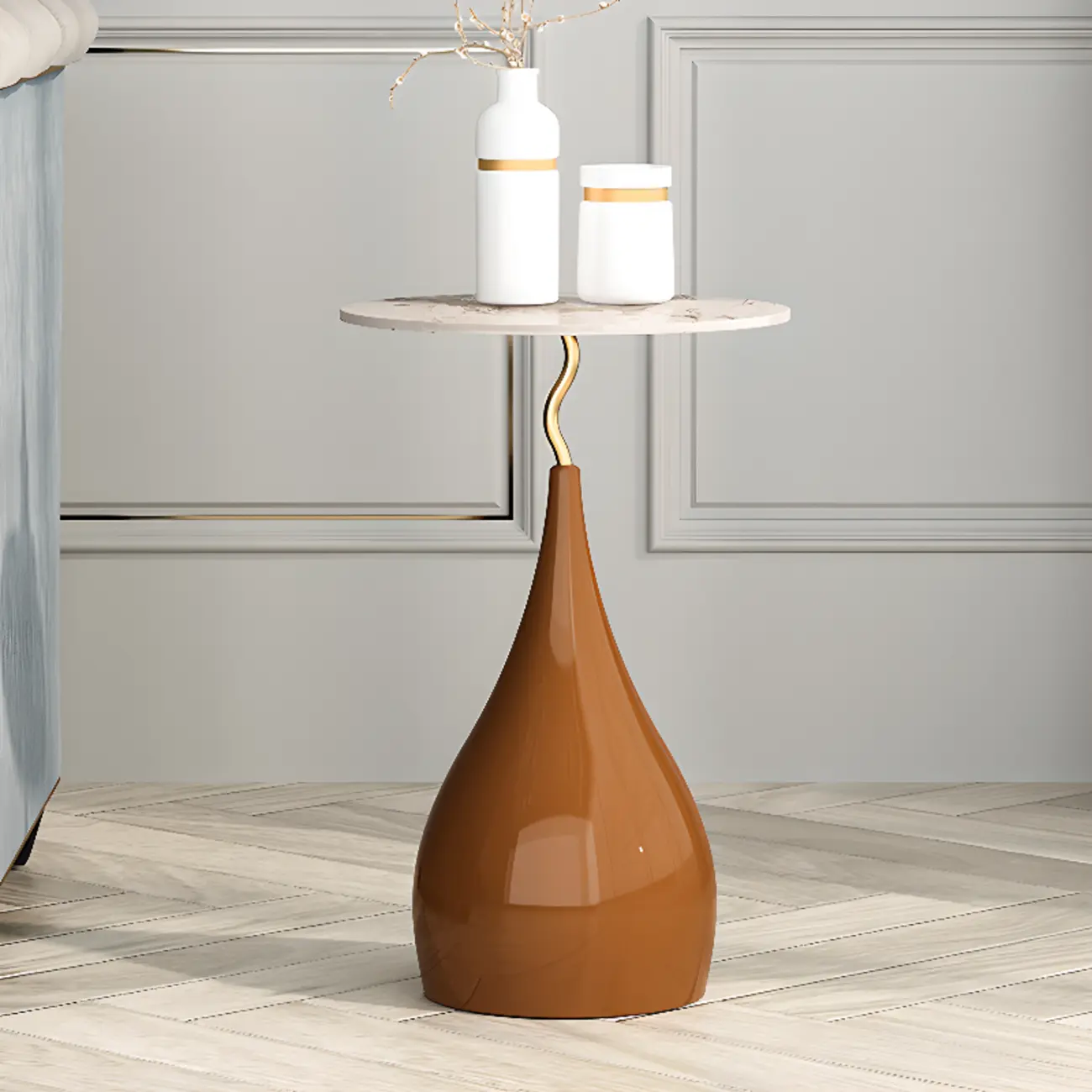 Scandinavian Teardrop Round Stone End Table Image - 1 | homeyfad