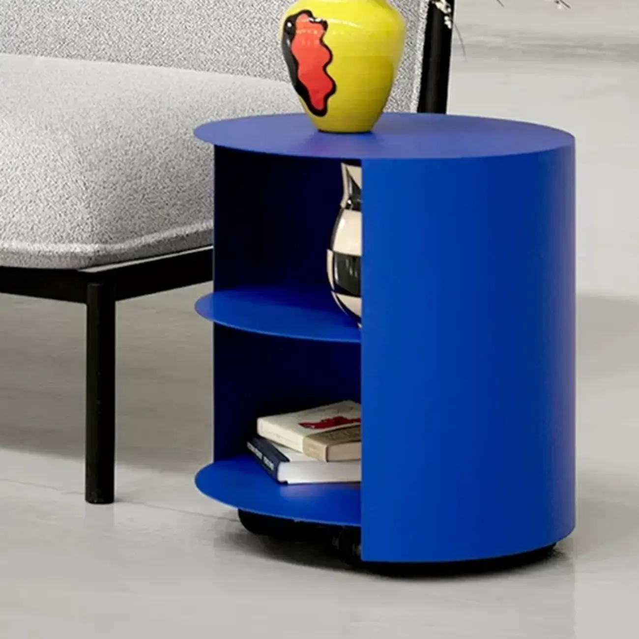 Cylinder Metal	Green Chairside Table with Storage & Wheels | homeyfad