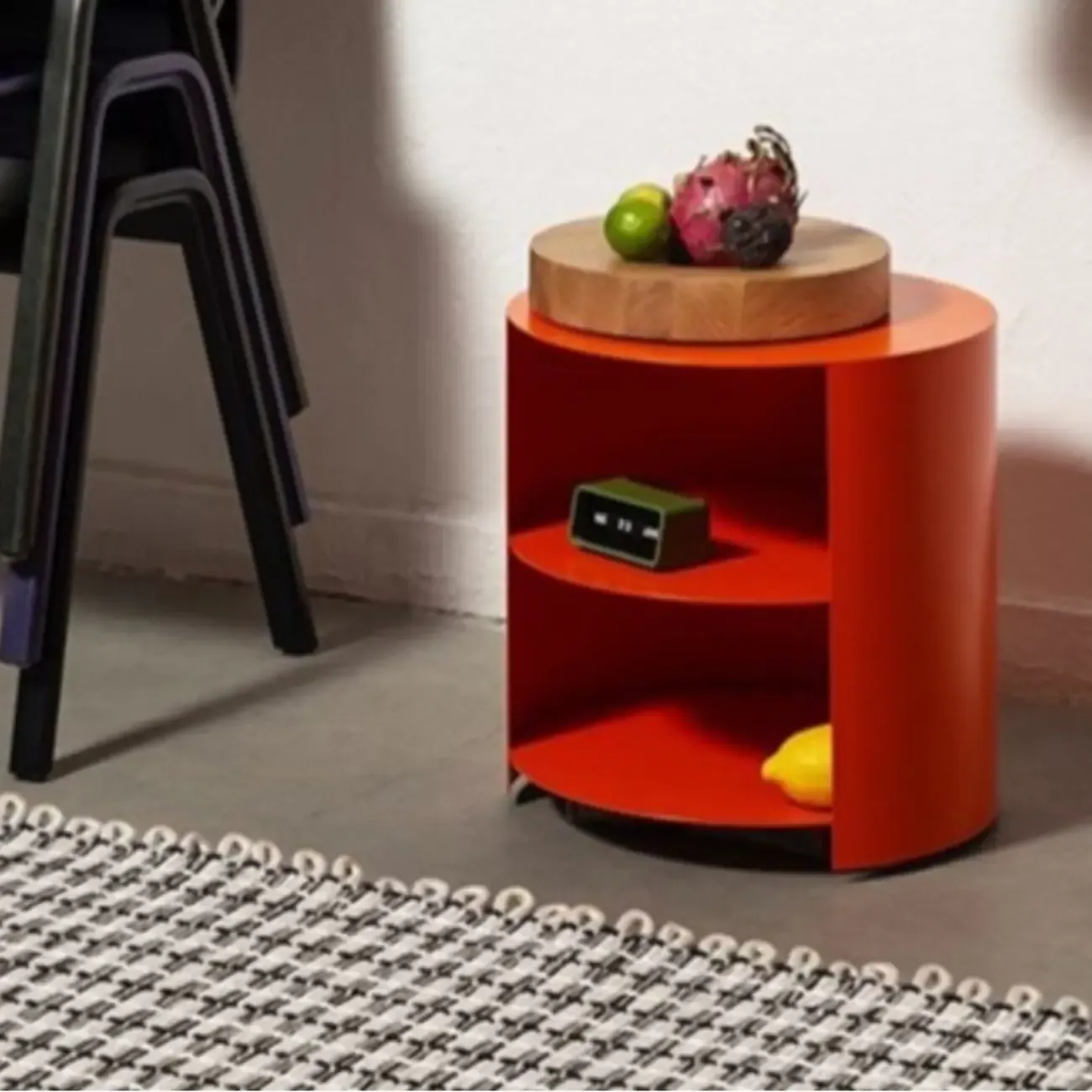 Cylinder Metal	Green Chairside Table with Storage & Wheels