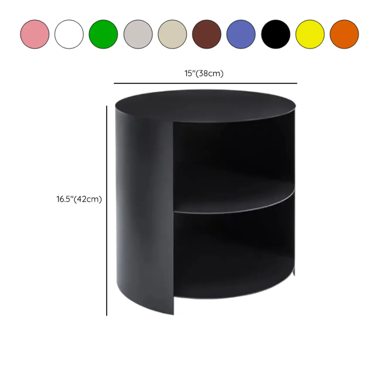 Cylinder Metal	Green Chairside Table with Storage & Wheels #size