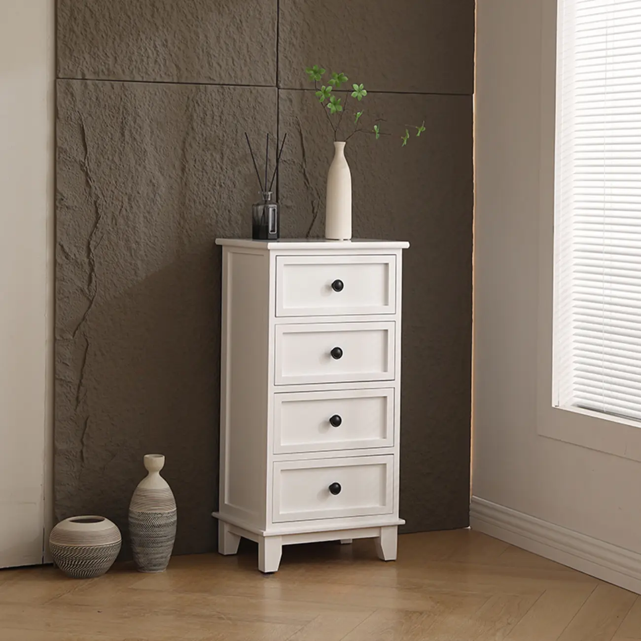 Simple Classic White Wooden Drawers Storage Cabinet Image - 2 | homeyfad
