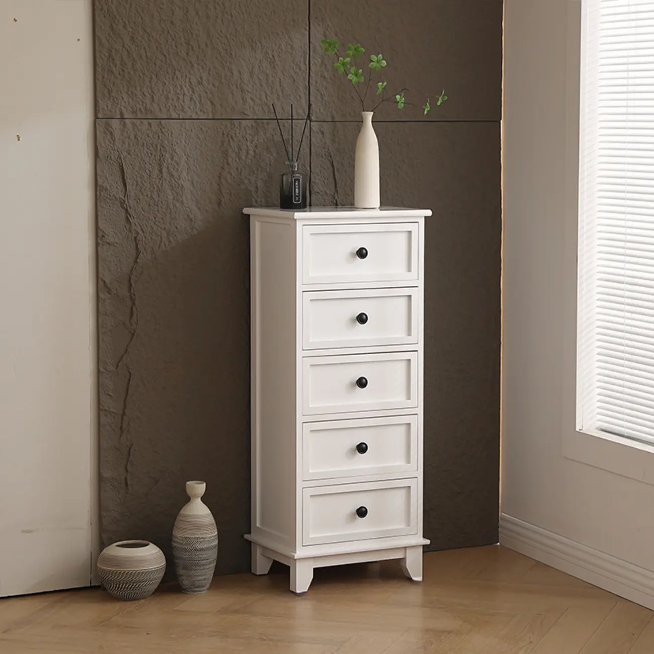 Simple Classic White Wooden Drawers Storage Cabinet Image - 3 | homeyfad