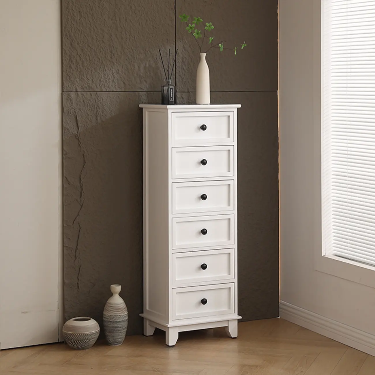 Simple Classic White Wooden Drawers Storage Cabinet Image - 4 | homeyfad