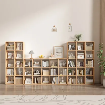 Modern Natural Wood Open Back Cube Storage Bookcase Image - 7
