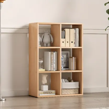 Modern Natural Wood Open Back Cube Storage Bookcase Image - 5