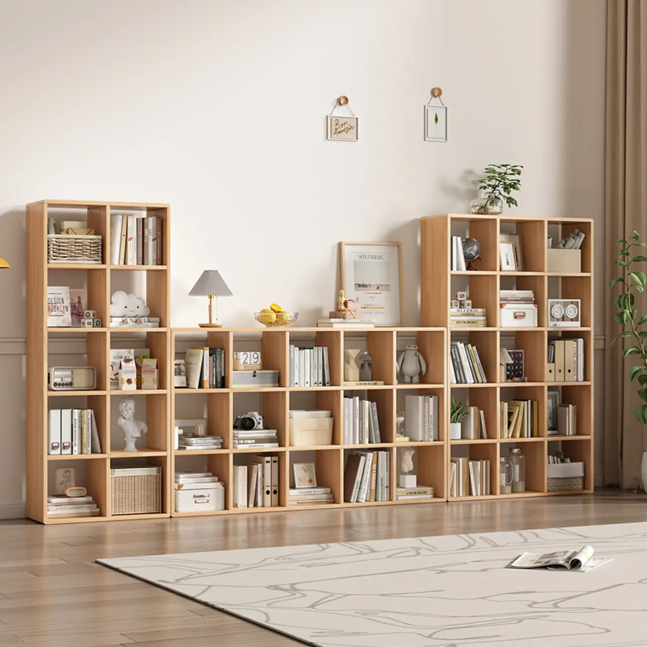 Modern Natural Wood Open Back Cube Storage Bookcase Image - 8 | homeyfad