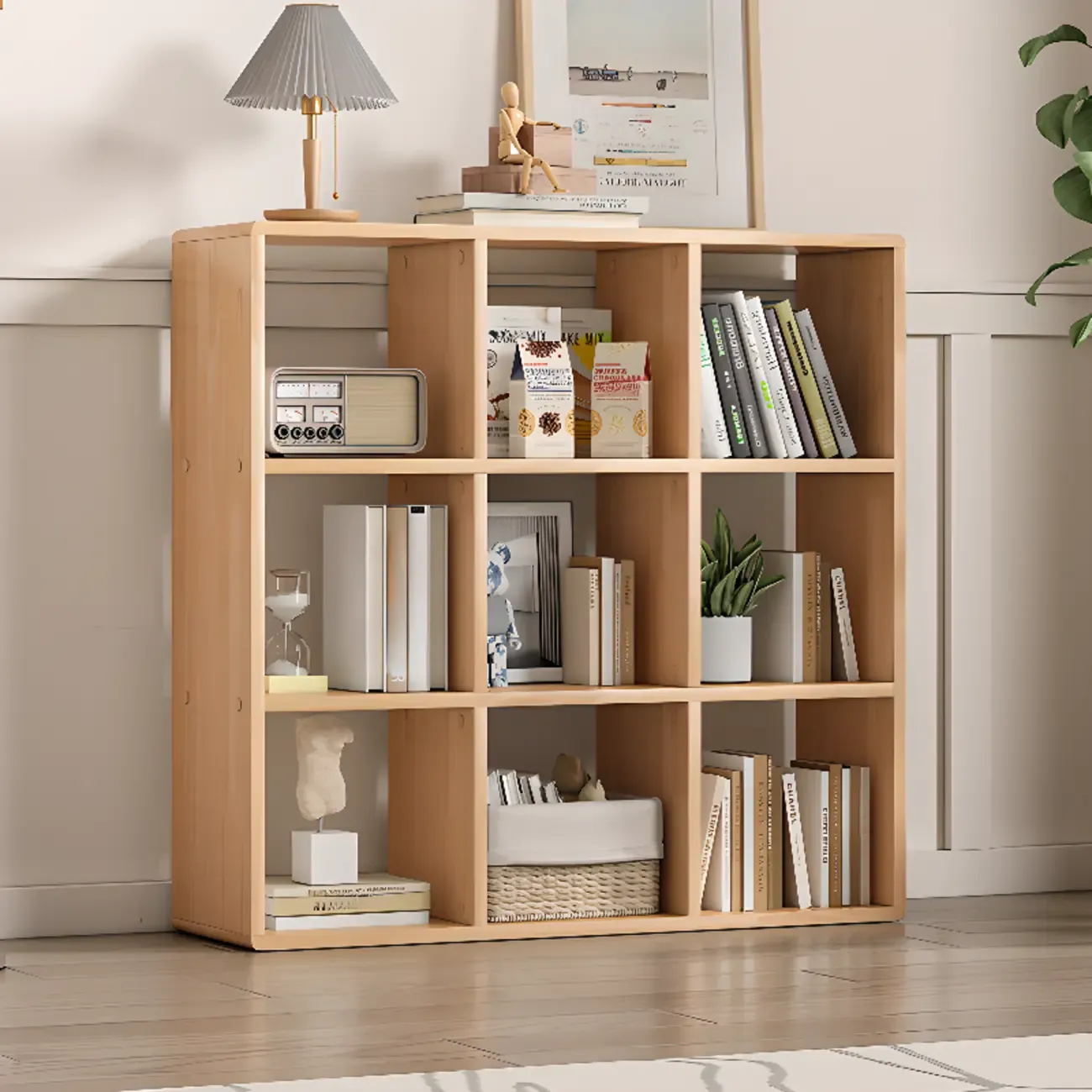 Modern Natural Wood Open Back Cube Storage Bookcase Image - 1