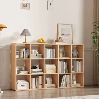 Modern Natural Wood Open Back Cube Storage Bookcase Image - 2