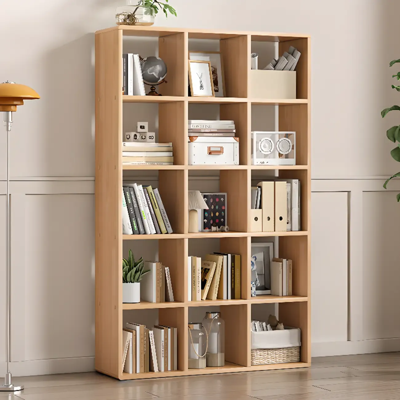 Modern Natural Wood Open Back Cube Storage Bookcase Image - 6