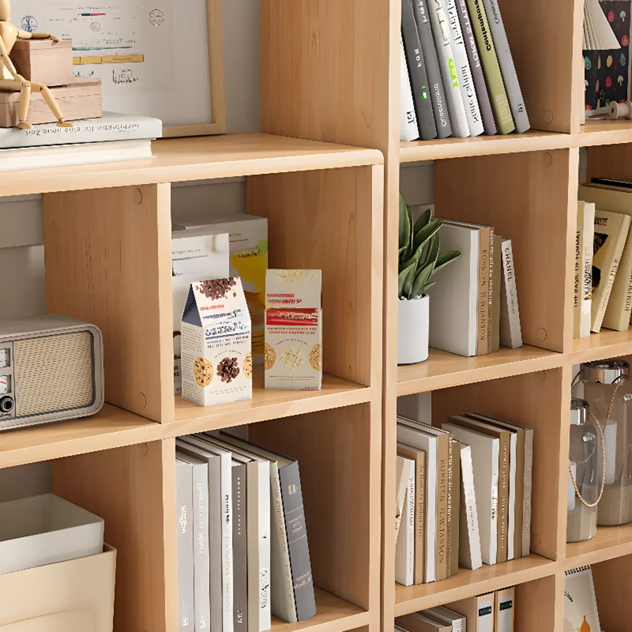 Modern Natural Wood Open Back Cube Storage Bookcase Image - 10