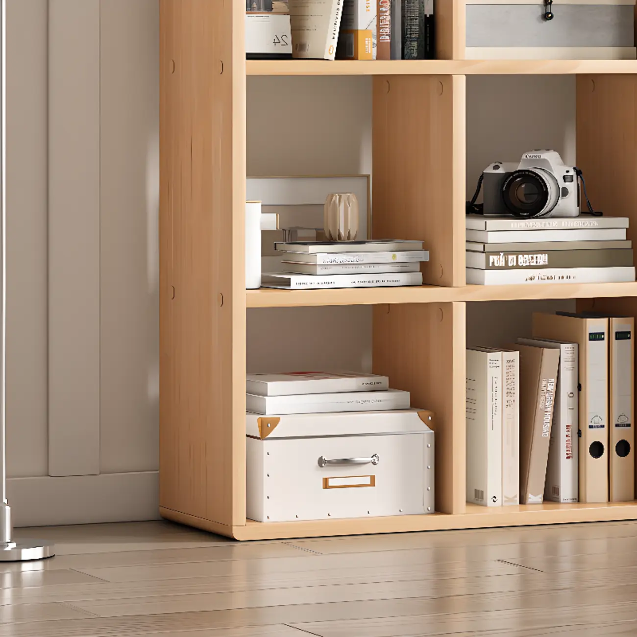 Modern Natural Wood Open Back Cube Storage Bookcase Image - 11 | homeyfad