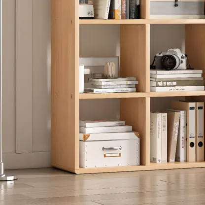 Modern Natural Wood Open Back Cube Storage Bookcase Image - 11
