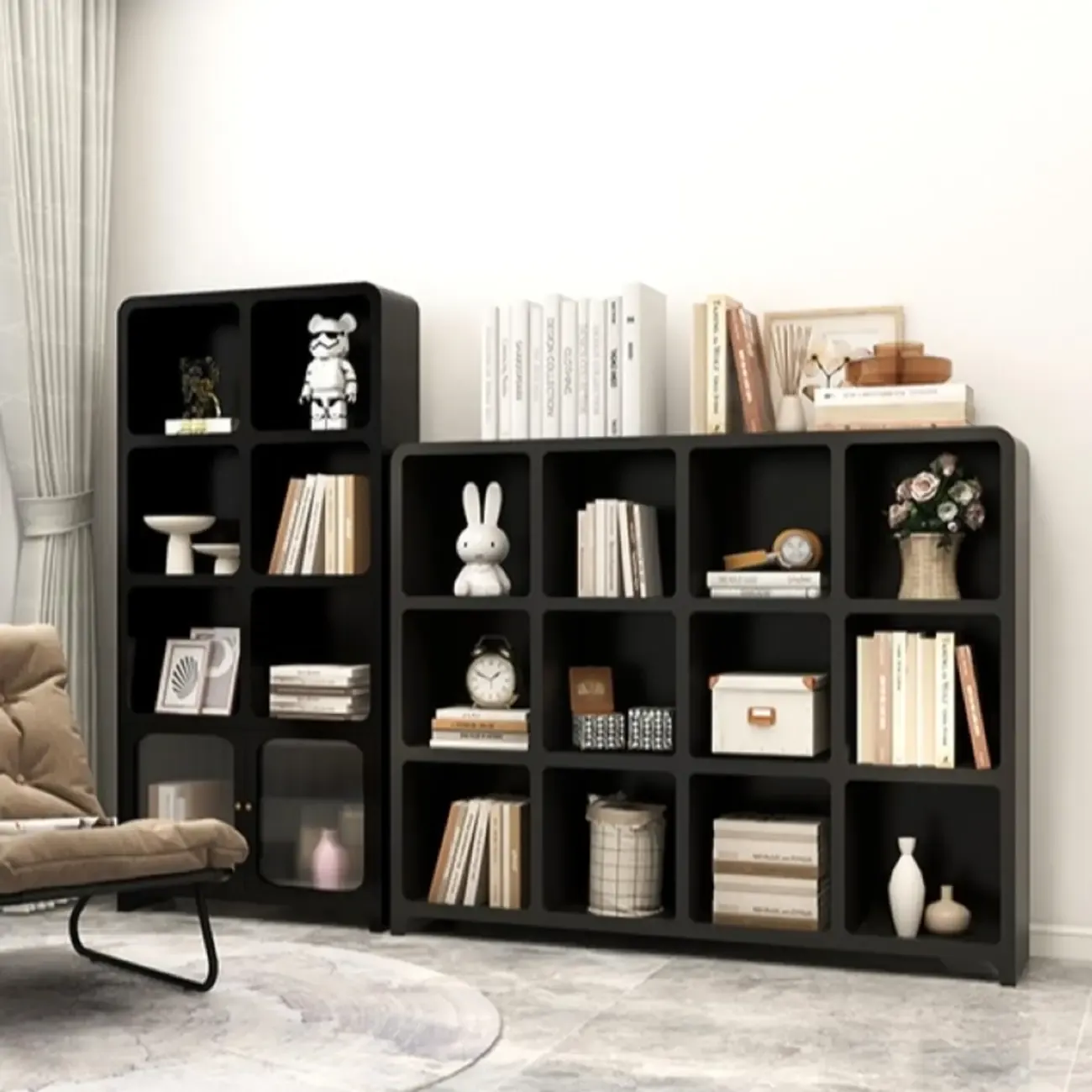 Simple Wooden Closed Back Bookcase in Black Image - 2